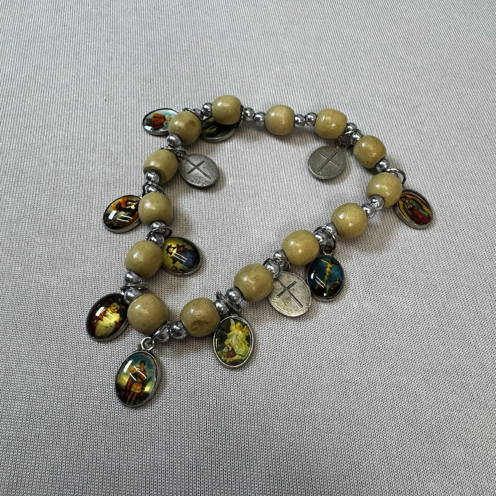 Vintage Religious Elastic Charm Bracelet Catholic Medals‎